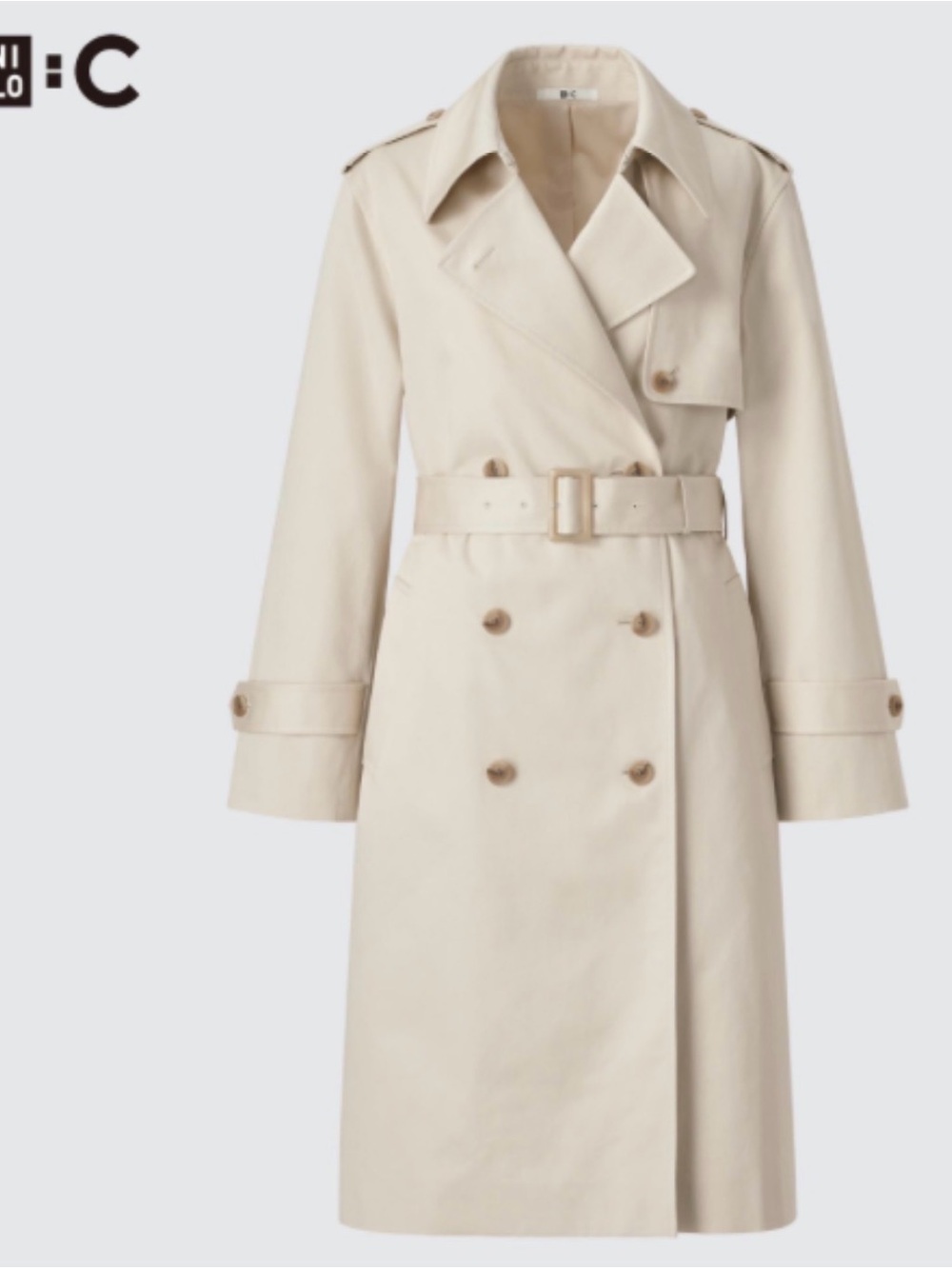 Uniqlo Women's Cream Double-Breasted Trench Coat with Belt